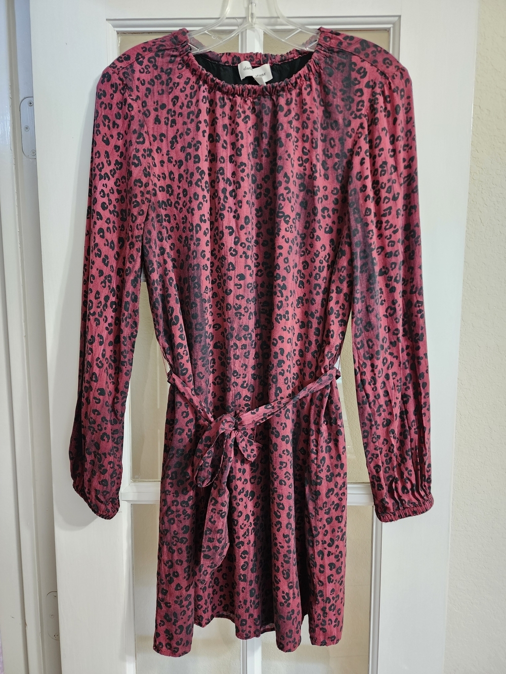 Cloth & Stone Red Black Leopard Print Belted Mini Dress Rayon Medium
